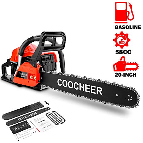 attempting 58CC Gas Engine 20 Inch Guide Board Chainsaw 2 Stroke Gasoline Powered Handheld Chain Saw (with Tool Kit) (Orange)