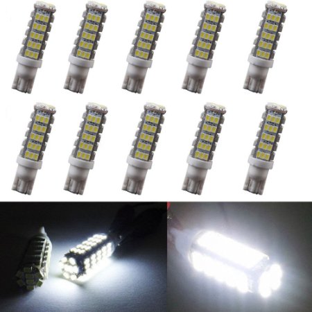 XT AUTO 10pcs Super Bright Cool White T10 Wedge 68-SMD 3528 LED Light bulbs W5W 2825 158 192 168 194 for Car Boot Trunk Map Light Number Plate License Light