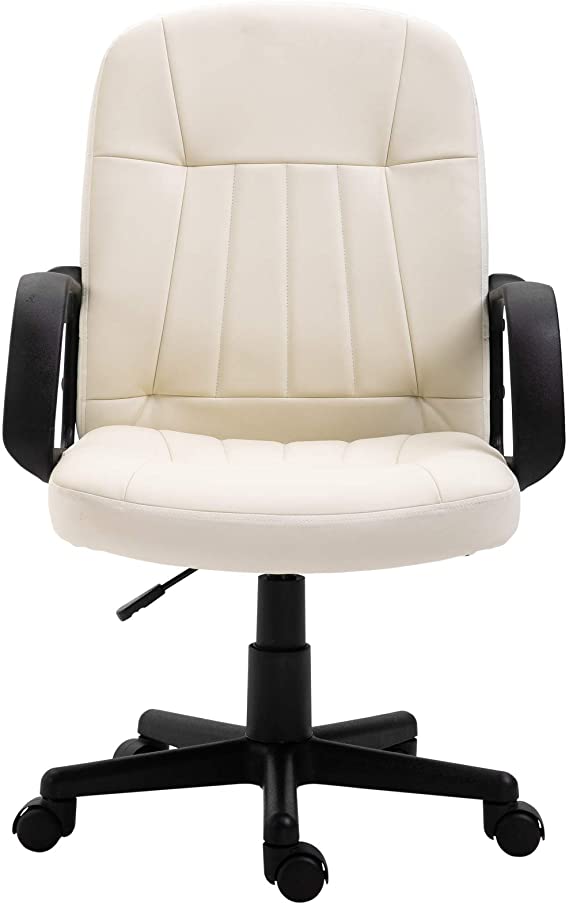 HOMCOM Swivel Executive Office Chair PU Leather Computer Desk Chair Office Furniture Gaming Seater - Cream White