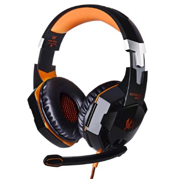 EasySMX G2000 Comfortable LED 3.5mm Stereo Gaming LED Lighting Over-Ear Headphone Headset Headband with Mic for PC Computer Game With Noise Canelling & Volume Control (Orange)