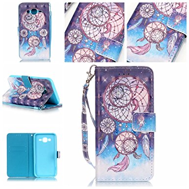 J5 Case,Samsung Galaxy J5 Case, Enjoy Sunlight [Dream Catcher] Inlaid Shiny Diamond [Stand Feature] PU Leather Folio Wallet Flip Case Cover Built-in Card Slots for Samsung Galaxy J5