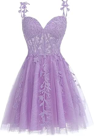 Dessiny Junior's Spaghetti Straps Short Prom Dresses Lace for Teens 2024 Tulle Homecoming Dress Cocktail Gowns DE04