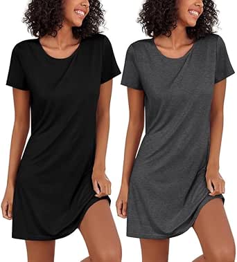 Ekouaer 2 Pack Nightgowns for Women Sleapwear Short Sleeve Night Shirts Soft Sleep Dress Classic NightDress S-XXL