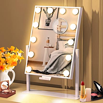 BESTOPE Vanity Mirror with Lights Hollywood Mirror Lighted Makeup Mirror with Phone Holder,3 Color Lighting Modes Detachable 10X Magnification Mirror,14x21 Inch,Touch Control,360°Rotation