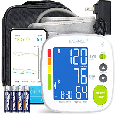 GreaterGoods Bluetooth Full Set Blood Pressure Monitor Cuff and Kit, Carrying Case, Batteries, Plug, Cuff, Monitor, Free iPhone Android app Included (Full Kit)