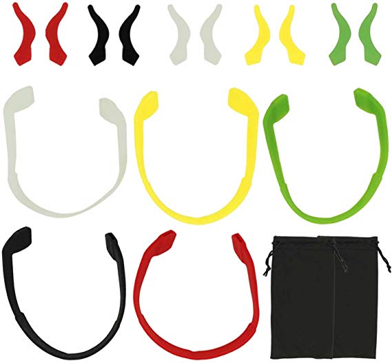 Anti-Slip Eyeglass Strap Holder, TIMGOU 5 Pack Sports Silicone Elastic Glasses Cord and 5 Pair Eyewear Retainers Ear Grip Hook for Kids Adult with 2 Sunglasses Carry Case