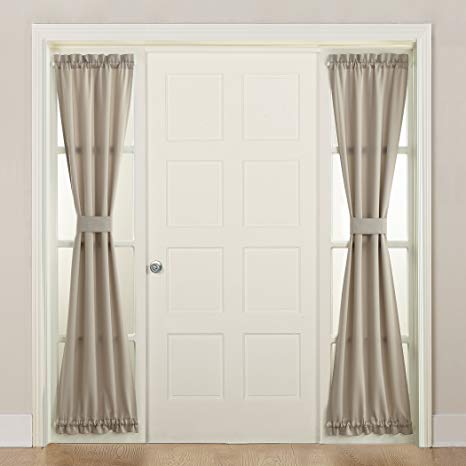 Sun Zero Barrow Front Door Sidelight Curtain Panel with Tie Back, 26" x 72", Stone