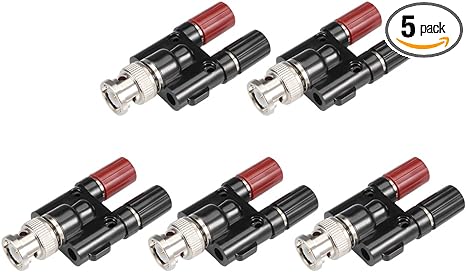 uxcell 5Pcs BNC Male to Dual 4mm Banana Female Jack Socket Binding Post Adapter Connector