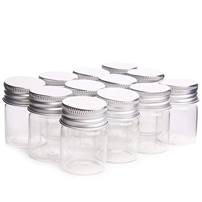 12 Pcs Empty Clear Glass Bottles with Screw Aluminum Cap Mini Container Jars for Essential Oil Powders Cream Ointments Grease Cosmetic Makeup Sample(15ml)