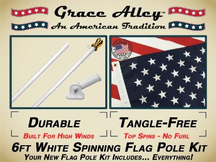 Flag Pole Kit: Outdoor Flag Pole Kit Includes Us Flag Made in Usa, Flagpole and Flagpole Bracket. Free Shipping for Amazon Prime Members. Flag Pole for House or Commercial. White Aluminum Flag Pole Kit By Grace Alley. Wind Resistant / Rust Free.
