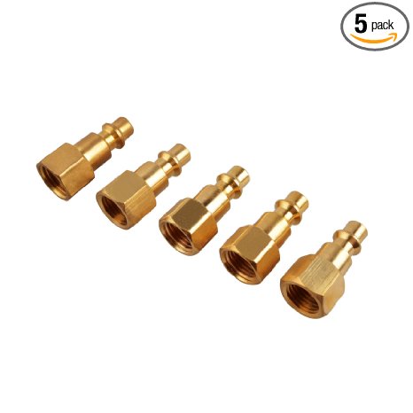 PowRyte Basic 1/4-Inch Industrial Solid Brass Quick Coupler Plug Set - 1/4-Inch NPT Female Thread, 5-Pack