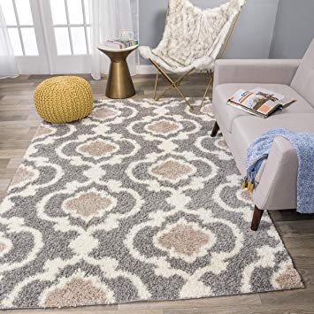 Rugshop Cozy Moroccan Trellis Indoor Shag Area Rug, 3'3" x 5', Gray/Cream