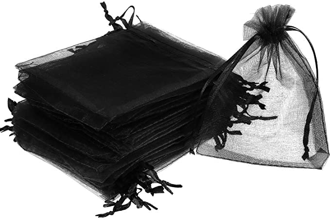 Mudder 50 Pack Organza Gift Bags Wedding Party Favor Bags Jewelry Pouches Wrap, 4 x 4.72 Inches (Black)