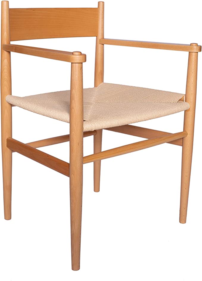 Amazon Brand – Stone & Beam Mid-Century Dining Chair with Arms, 21.9" W, Beech Wood, Natural