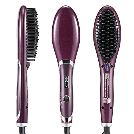 Ionic Brush Straightener, Magicfly Lightweight Double Anion Hair Care Brush, Gift Packaging Electric Comb Ionic Brush Safer Ceramic Faster Heating Straight Hot Brush, Anti-Scald Comb Teeth- Purple