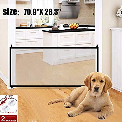 70.9"x28.3"Magic Gate for Dogs, Pet Gate,Magic Gate Portable Folding mesh gate Safe Guard Isolated Gauze Indoor and Outdoor Safety Gate Install Anywhere for Dogs
