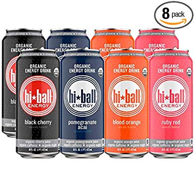 Hiball Energy 4 Flavor Certified Organic Energy Drink Variety Pack, 16 Fluid Ounce Cans, 8 Count