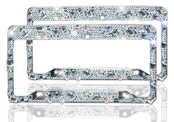 ZATAYE Bling License Plate Frame 2 Pack - Pure Handmade Waterproof Glitter Rhinestones Diamond Crystal License Frames Plate for Both Front and Back License Tag (Luxury-2)