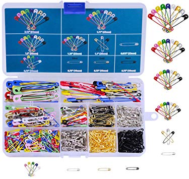 550Pcs Assorted Heavy Duty Colored Safety Pins, 7 Sizes Durable Metal Strong Safety Pins 19mm - 54mm for Home Office Use DIY Art Craft Sewing Jewelry Making with Storage Box