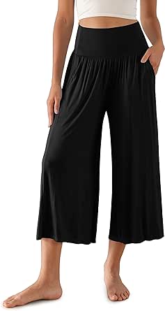 ODODOS Women's Wide Leg Palazzo Lounge Cropped Pants with Pockets Light Weight Comfy Casual Pajama Capri Pants-22 inseam