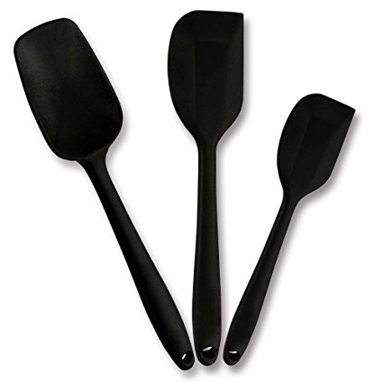 Silicone Spatula,Xpatee 3-piece 600ºF Heat-Resistant Non-stick Flexible Rubber Spatula Baking Spatula Spoon Scraper with Stainless Steel Core(Black)