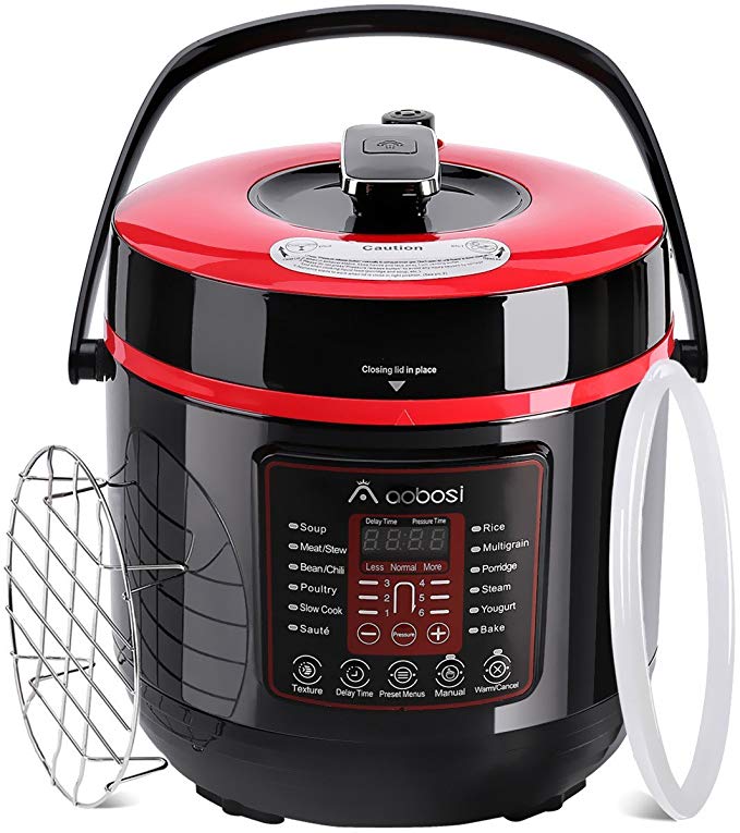 Aobosi Pressure Cooker 6Qt 8-in-1 Electric Multi-cooker,Rice Cooker,Slow Cooker,Sauté,Yogurt Maker,Steamer|6 Pressure Levels|Safe Release Button|Free Cooking Rack,Cookbook,Sealing Ring,Stainless Steel
