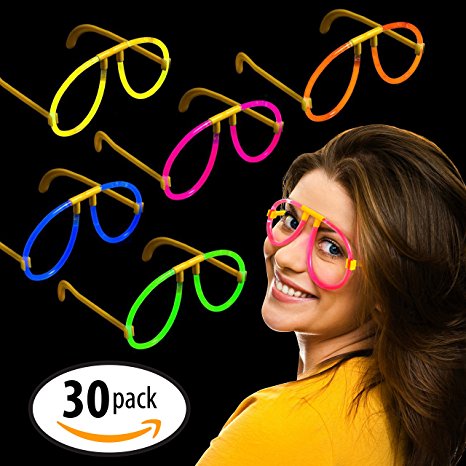 Milliard (30) Glow Stick Style Glow Glasses: 8" Non-toxic Party Assorted Colors, Adjustable and Long Lasting - 30 Count