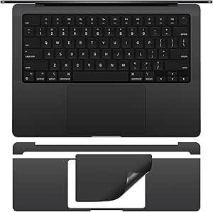 CaseBuy Palm Rest Protector Vinyl Skin Stickers(3 in 1) for 2023 MacBook Pro 14 inch M3 Pro/Max A2918 A2992 with Touch-ID Scratch-Resistant Keyboard Cover -Space Black