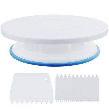 Vastar AC333 Turntable Cake Stand Revolving Cake Decorating Stand with 2 Cake Decorating Supplies, Smoother Combs, Scraper Cutters