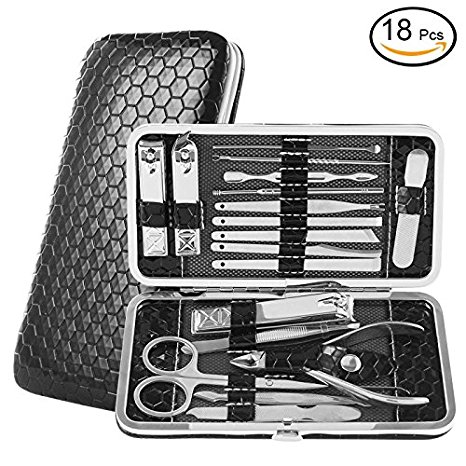 Manicure Pedicure Set (18Pcs), KFYM manicure tools, Stainless Nail Clipper, Professional Grooming Kit, Nail Tools with Luxurious Travel Case