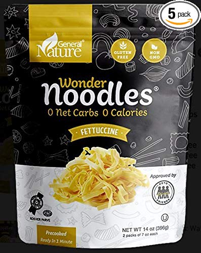 Wonder Noodles, Kosher, Vegan Friendly, Zero- Carb, Zero Calorie Noodles, Ready To Eat Pasta, Fettuccine, 14 Oz Bag [5 Pack]