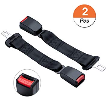 Belt Extender Extension - DYKEISS 2 Pack 14 inch Safety Certified Universal Retractable Length Buckle for Obese, Pregnant Women & Child, 7/8'' Metal Tongue, Black