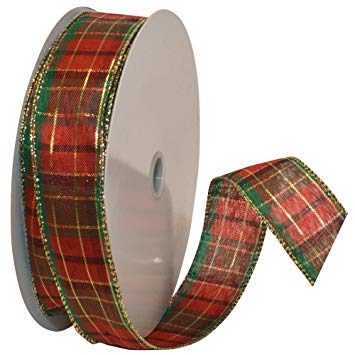 Morex Ribbon Splendor Wired Plaid Fabric Ribbon, 1-1/2-Inch by 50-Yard Spool, Red
