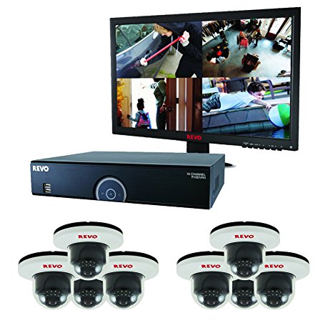 REVO America R165D8GM21-2TW 16 CH 2 TB DVR Surveillance System with 8 700TVL Dome Cameras and Monitor (Grey)