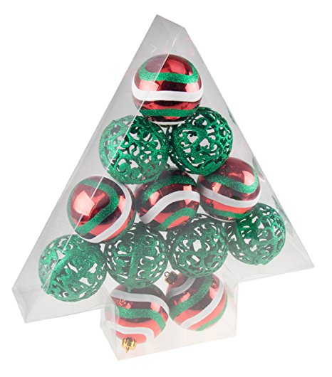 Shatterproof Christmas Tree Ornaments by Clever Creations | Large Red, Green, and White 80mm Christmas Decor | 12 Piece Variety Set Perfect for Christmas Decorations