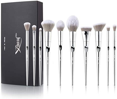 Jessup cosmetic brush set - 10pcs luxury makeup brushes with Blending brush flat kabuki brush flat contour brush Blush Brush precision brush T261