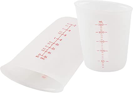2-Cup silicone Measuring Cup, Flexible Stir and Pour Baking Cup Dishwasher Safe BPA Free White for Coffee Maker,Mixing Plaster baking cake cookies resin art Clear with Red Measurements (250 ML 500ML)