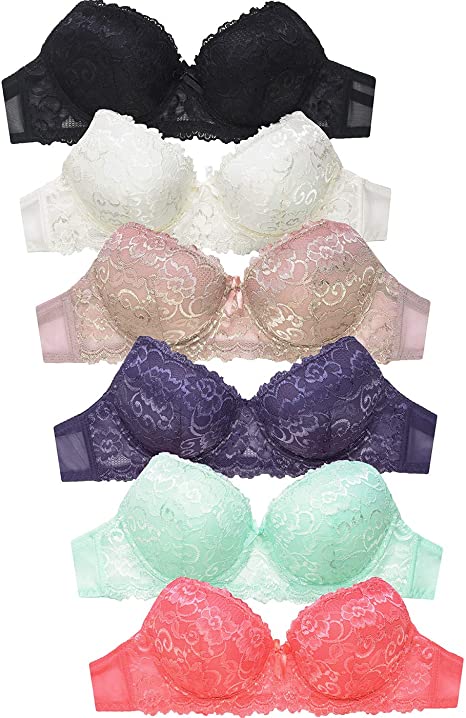 Mamia Women's Basic Lace/Plain Lace Bras (Pack of 6)- Various Styles