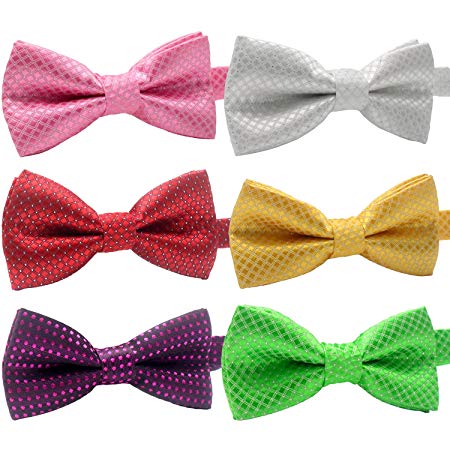 YOY Handcrafted Adorable Pet Bow Ties - 6-pack Adjustable Neck Tie 10"-17" Polka Dots Bowties Dog Collar Neckties Kitty Puppy Grooming Accessories for Doggy Cat, 6 Colors