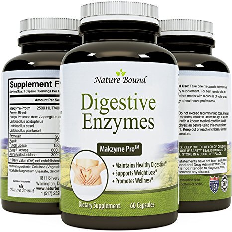 Pure Natural Digestive Enzymes for Women & Men - Protein   Carbohydrates - Stop Bloating & Flatulence With Protease Enzyme   Bromelain Supplements   Lactase Pills   Acidophilus By Nature Bound