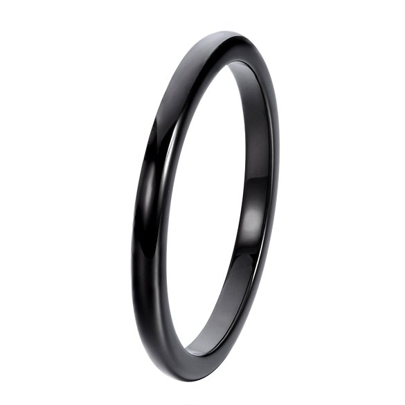 2mm Super Slim Black Tungsten Ring Top Polished Comfort Fit Rings Domed Couple Rings Mens Womens Wedding Bands