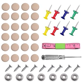 DEDC 60pcs Car Roof Headliner Repair Button Grid Cloth Car Roof Repair Kit Universal Car Roof Snap Rivet with Installation Tool for Interior (Beige)