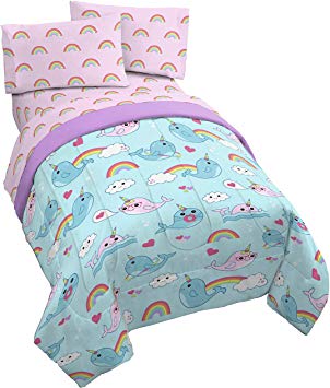 Jay Franco Believe in Narwhals 4 Piece Twin Bed Set - Includes Comforter & Sheet Set - Super Soft Fade Resistant Microfiber