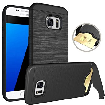 Galaxy S7 Edge Case, BAISRKE[Card Slot][Style Stand]Shockproof Slim Fit Dual Layer Protection Hard Hybrid Cover with Credit Card Slot and Kickstand Case Cover for Samsung Galaxy S7 Edge - Black