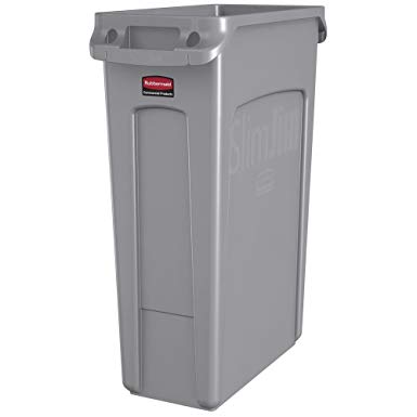 Rubbermaid Slim Jim 23 gal Grey Plastic Trash Receptacle - 20" L x 11" W x 30" H