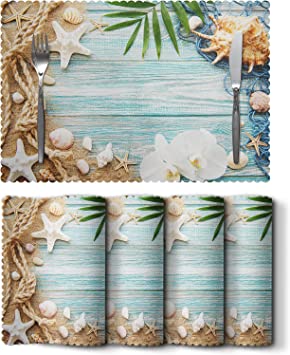 Beach Placemats Set of 4 for Dining Table Nautical Coastal Starfish Place Mats Summer Washable Table Mats Kitchen Decor Cloth Placemats 12x18 inch
