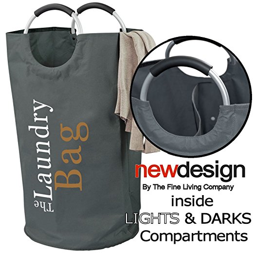 Lights and Darks Laundry Hamper Bag - Two Sections for Laundry Sorting - Aluminium Handles, Large 81L - 15% Bigger Than Other Bags - Commercial Grade Ideal for College Dorms