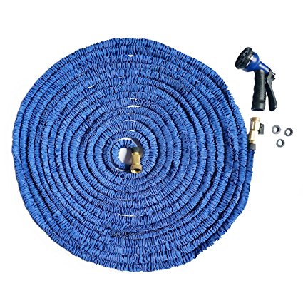 EAST LAWN Garden Hose Three Layers Natural Latex Inner Core 3/4 Solid Brass Connector Ultra Strong Outer Ribbon 8 Functional Sprayer Nozzle 150ft