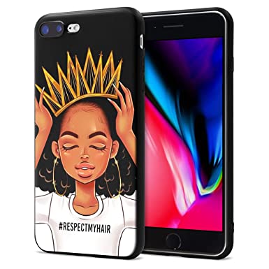 iPhone 7 Plus iPhone 8 Plus Case African American Afro Girls Women Slim Fit Shockproof Bumper Cell Phone Accessories Thin Soft Black TPU Protective Apple iPhone 7 Plus Cases (09)