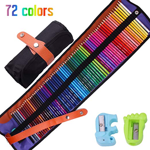 Colored Pencils Set - Vivid Watercolor Pencils Set with Portable Roll-Up Canvas Carry Case, Ideal for Adults, Artists, Sketchers & Children Coloring Books & Art Pages etc, Two Sharpeners Included (50)